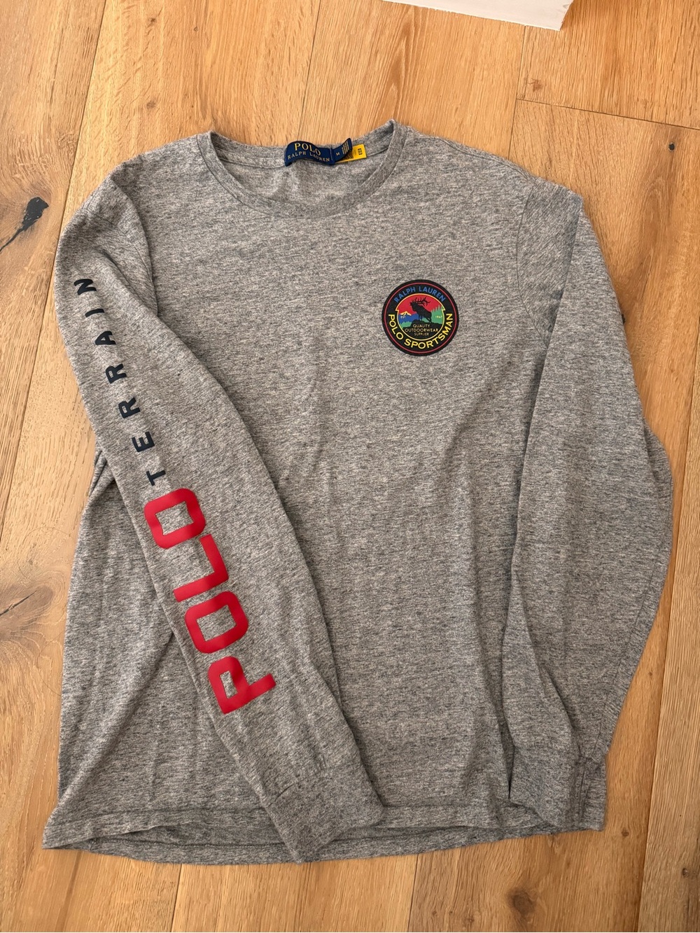 Polo Ralph Lauren Gray Crewneck Sweatshirt with Red Sleeve Graphics Size M